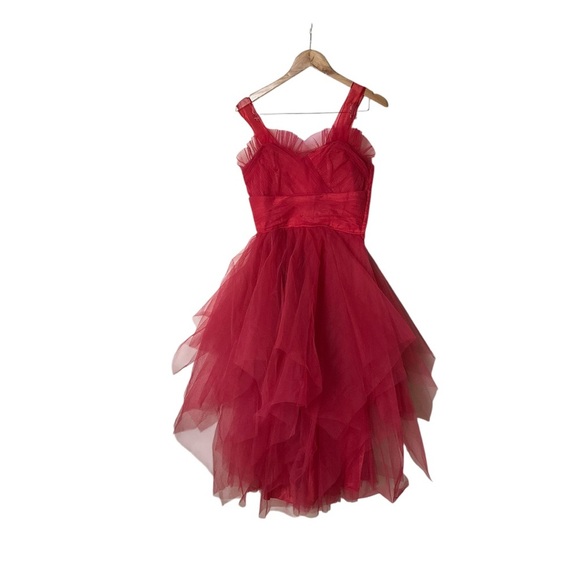 Vintage Coquette 1950's Red Tulle Prom Dress Goth Whimsigoth Fairy S 1757 - Picture 1 of 8
